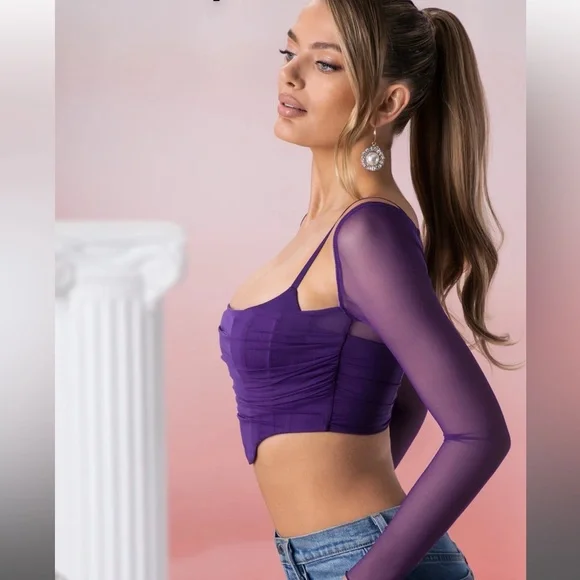 Elegant Purple Long Sleeve Women's Top - Picture 4 of 9